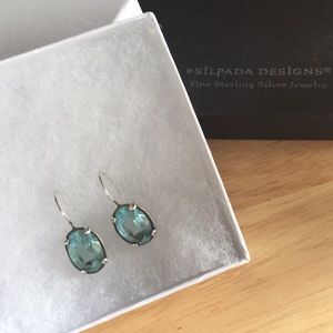 SILPADA Aqua Blue Oval Drop Filigree SS Earrings